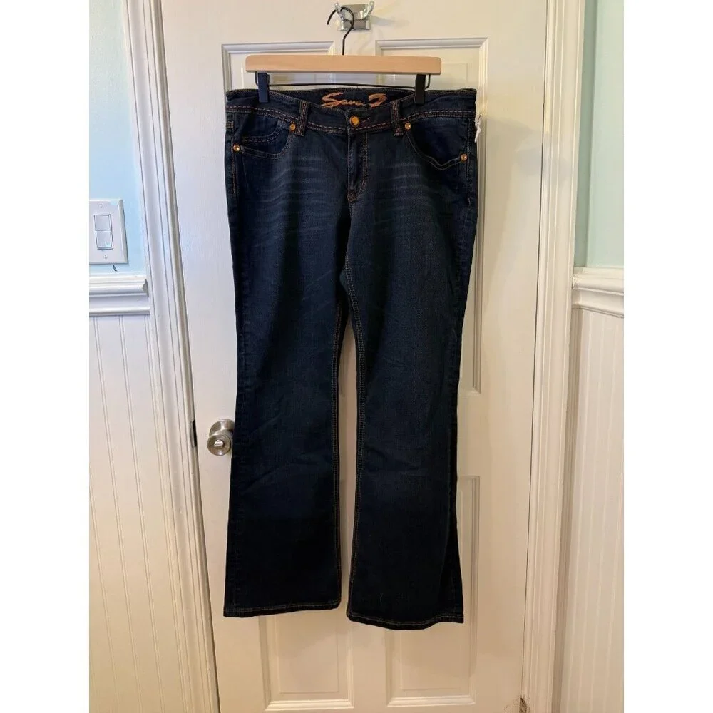 Seven7 Dark Wash Womens Bootcut Jeans with Orange Jewel Accents NWT - Size 12